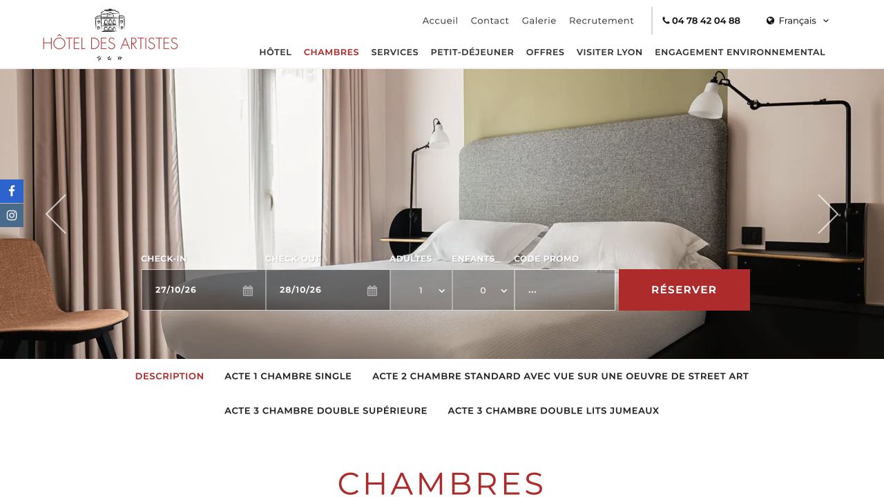 Capture du site de Hôtel des Artistes